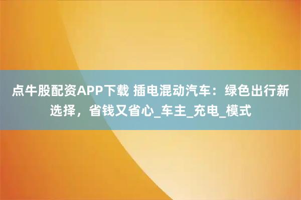 点牛股配资APP下载 插电混动汽车：绿色出行新选择，省钱又省心_车主_充电_模式